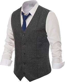 Men's Herringbone Tweed Suit Vest Casual Wool Blend Waistcoat