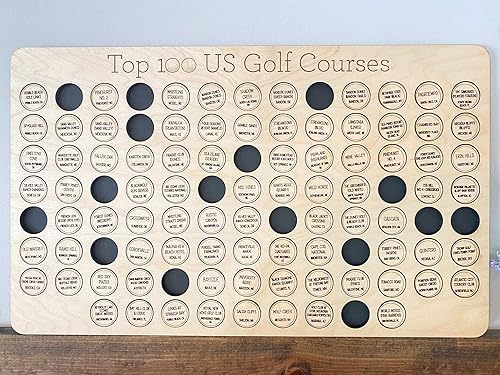 Top 100 US Golf Courses Bucket List Board  Gift For Golf Lovers (White Oak)