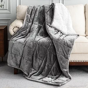 Uttermara Weighted Blanket Twin 15 Pounds for Adults 48x72 inches, Soft Plush Fleece & Cozy Warm Sherpa Weighted Blankets Great for Sleep & Calming, Twin Size Heavy Blanket for Couch Bed, Grey