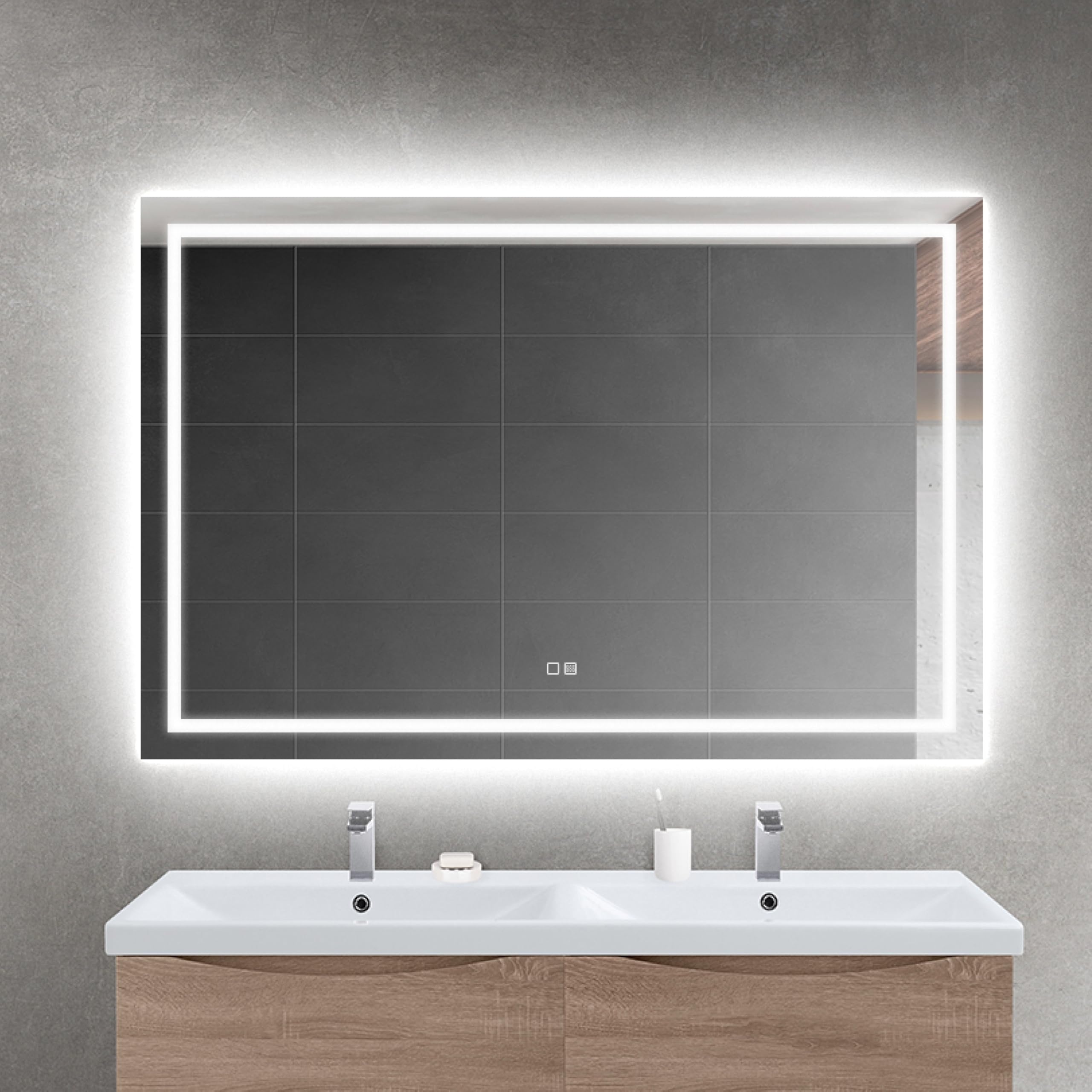 UBUD Espejo de Baño 120x80 cm con Luz LED - Antivaho, Regulable y 3 Colores de Luz, Memoria, IP44 - Montaje Horizontal, Vidrio Anti-Estallido - Diseño Moderno, Maquillarse/Afeitarse
