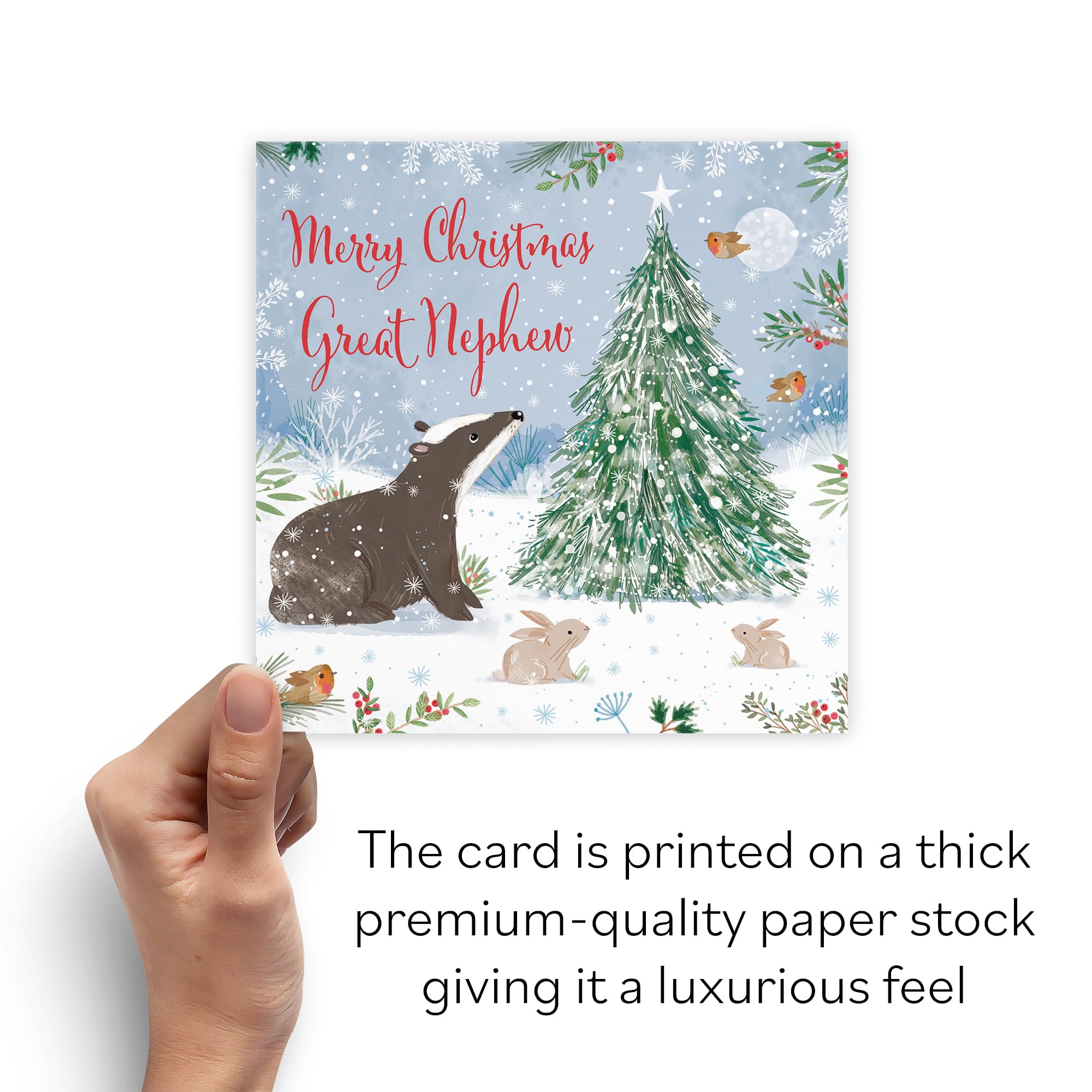 Hunts England, Badger Great Nephew Christmas Card, Nature's Treasures, Happy Animal Wildlife Cute Fun Merry Xmas Card, Snow - Image 3