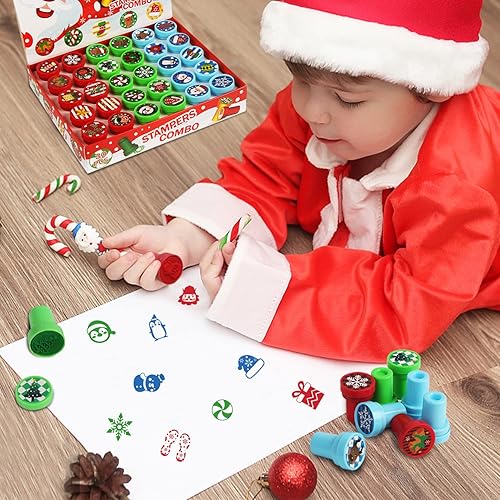 Miniatura 7 de 30 sellos de Navidad, varios colores autotintados de Navidad con 30 estilos, mini sellos de vacaciones de plástico para niños, juguetes, regalos de