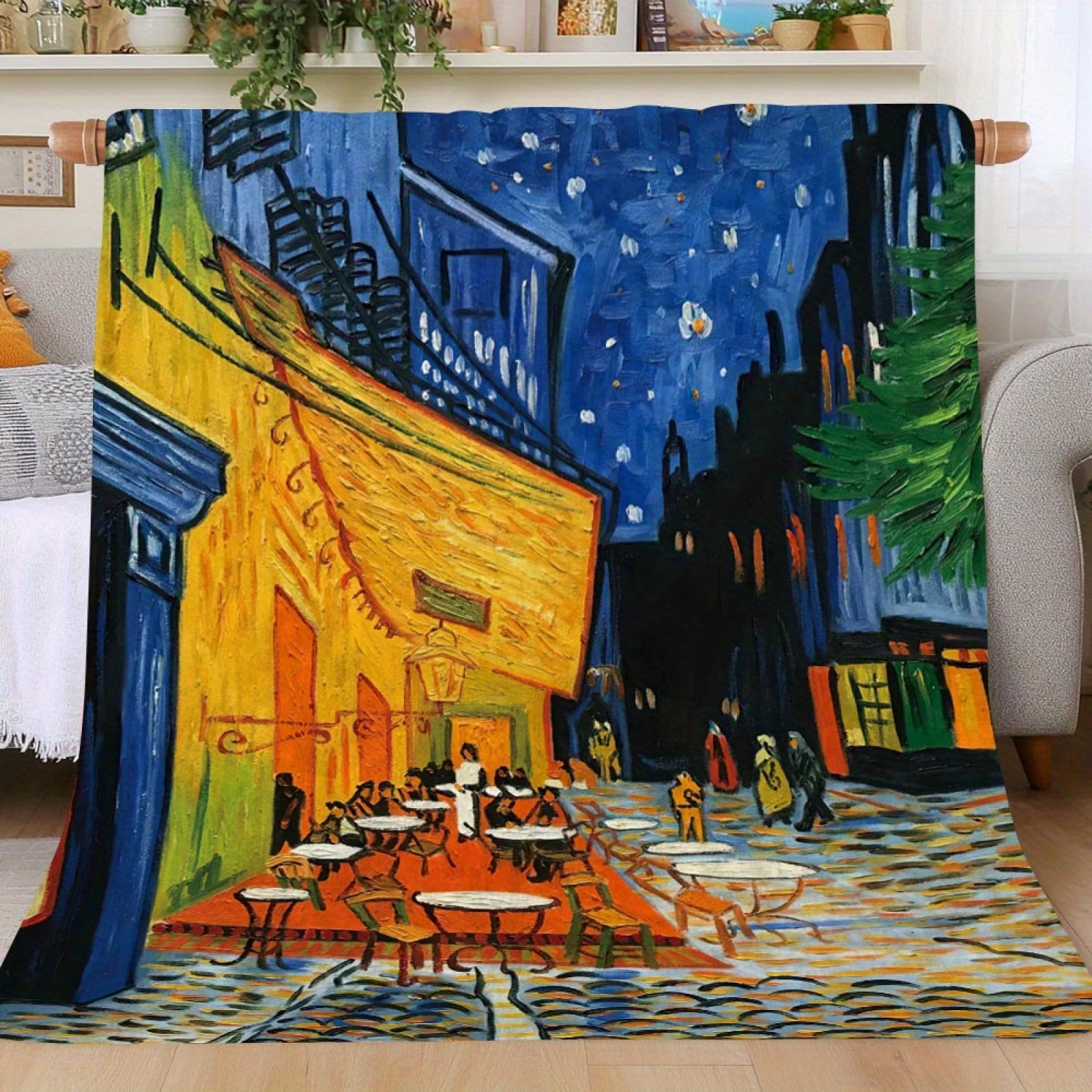 Couverture en flanelle Night Cafe Terrace de 108x90 cm imprimée en polyester