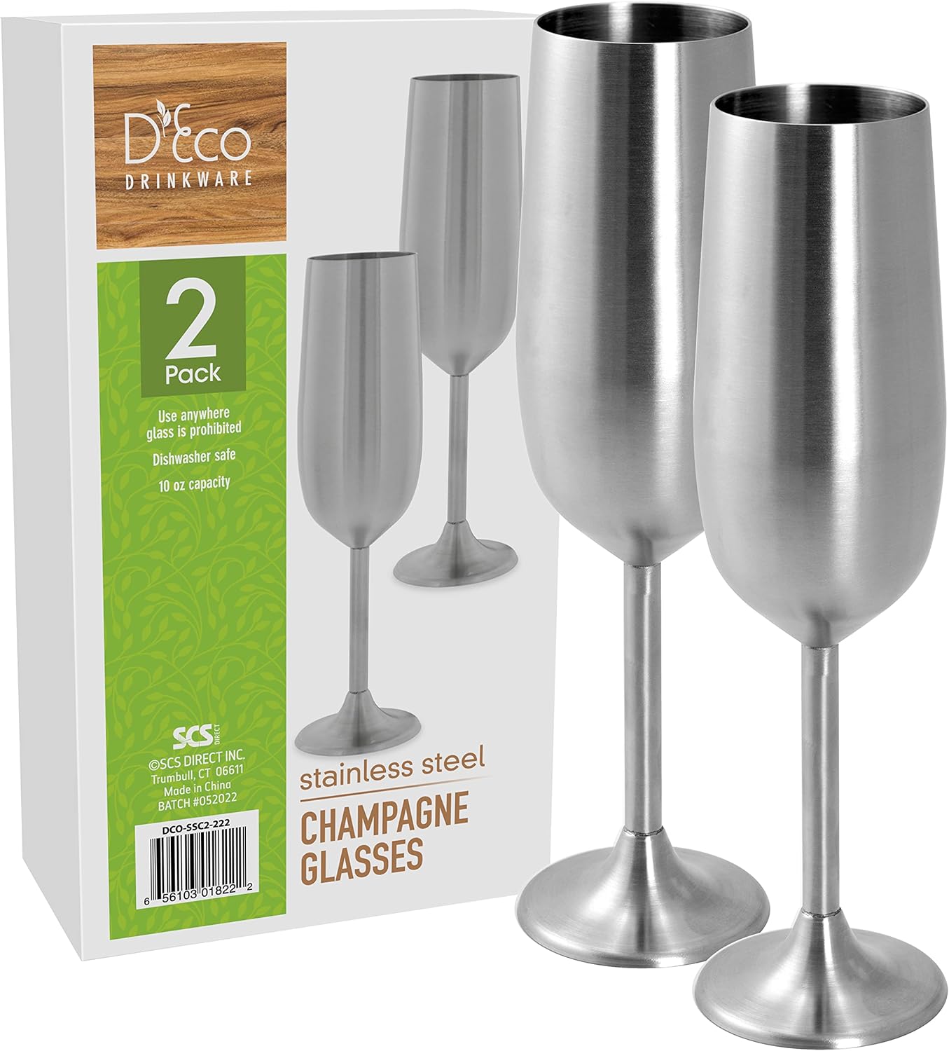 Unbreakable 8 Oz Stainless Steel Champagne Flutes (2 Pk)- Stemmed Silver Champagne Glasses – Reusable Indoor Outdoor Drinkware – Keeps Drink Cold – Great for New Years Eve Parties & Holiday Xmas Gift