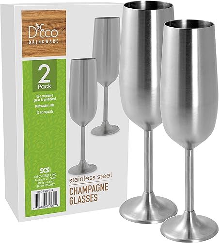 Copas de champán irrompibles de acero inoxidable, juego de dos copas de champán de 8 onzas