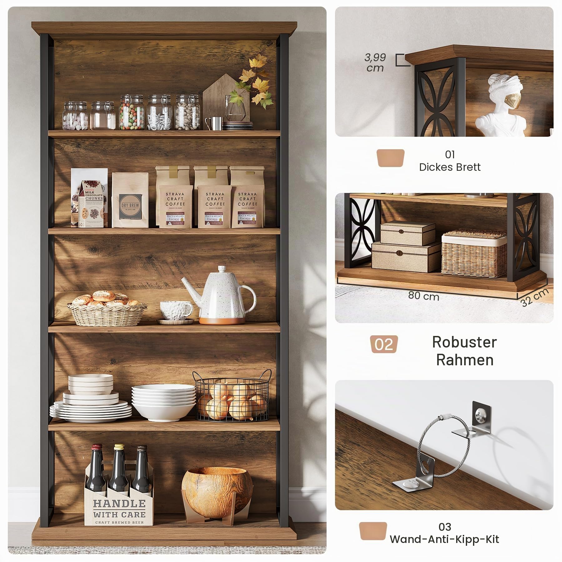 Tribesigns Bücherregal mit 6 Ebenen, 180,3 cm, industrielles Bücherregal mit Metallrahmen, freistehend, offene Aufbewahrungsregale für Zuhause, Büro, Wohnzimmer, Schlafzimmer