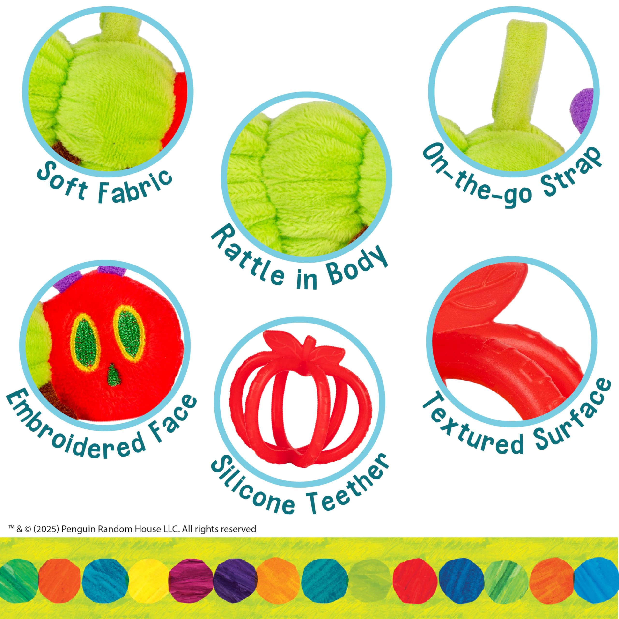 Kids Preferred Eric Carle Toddler Toys The Very Hungry Caterpillar Stuffed Animal Rattle and Red Apple Silicone Teether Newborn Baby Teething Toys Set