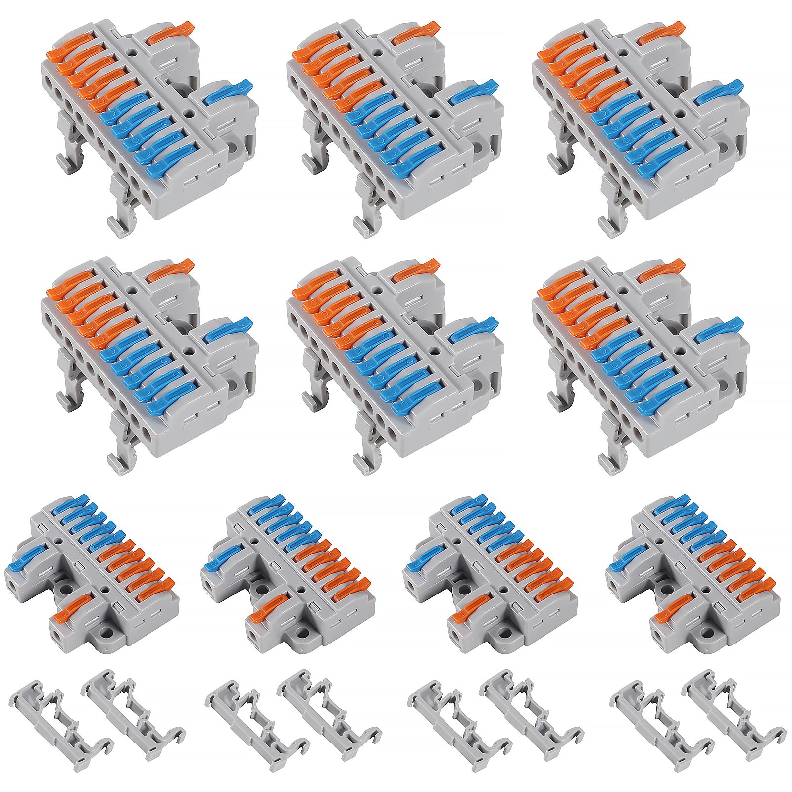 MELIFE 10PCS DIN Rail Terminal Blocks Kit, 2 in 10 Out Universal Compact Lever Wire Connector for Electrical Wires, Detachable Ground Circuit Terminal