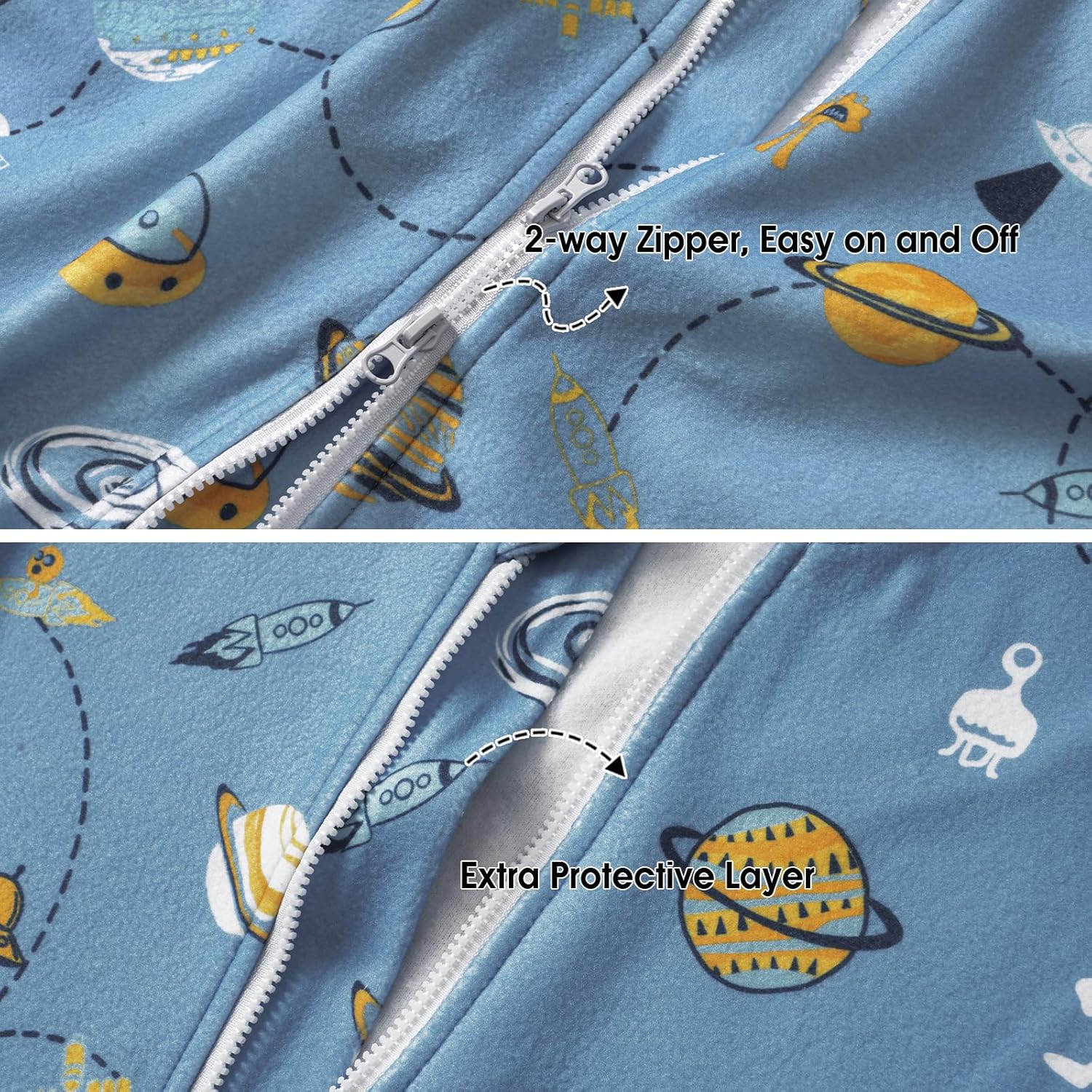 PHF 3 Pack Warm Micro-Fleece Baby Sleep Sack 0-6 Months, Soft Baby Wearable Blanket, 2-Way Zipper Sleeping Bags, Comfy Toddler Sleeping Sack for Boys, Small Size, Space - Image 4