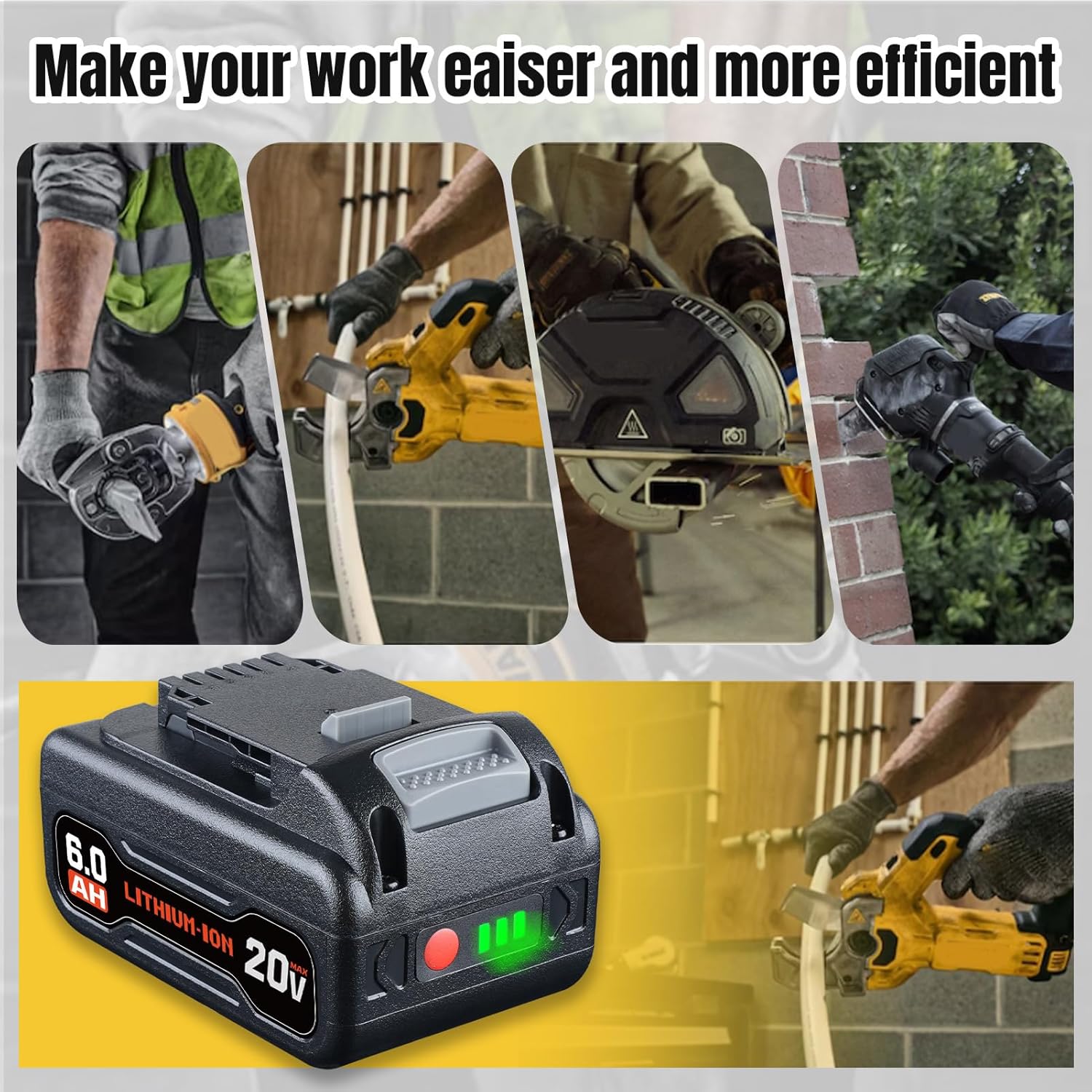 2Pack DCB200 6.0Ah Replacement for Dewalt 20V Max Battery Compatible with Dewalt Battery DCB200 DCB201 DCB203 DCB204
