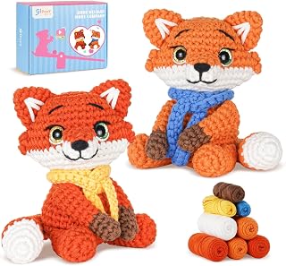 Gipony Crochet Kit for Beginners Animal,Crochet Animal Kits,Crocheting Kit for Starters,Learn to Crochet with Step-by-Step Video Tutorials,Beginner Crochet Kits Adults(2 Pack ​Fox)