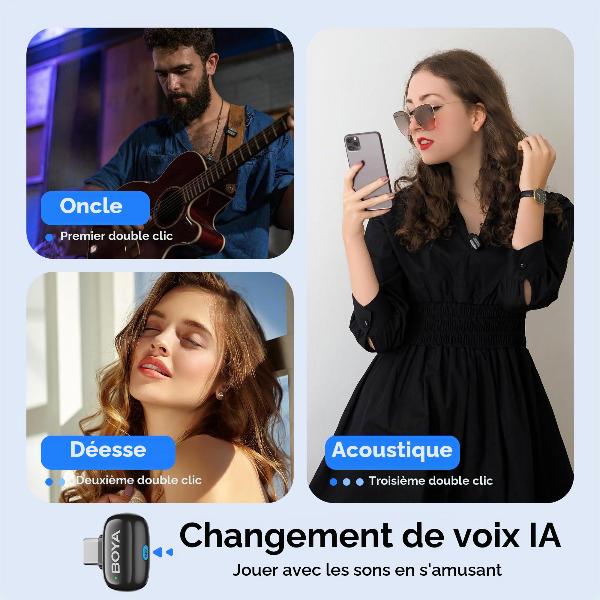 BOYA BOYAMINI Microphone sans Fil, Double Mini-Microphone Lavalier pour iPhone Android PC Laptop avec USB-C/Lightning, 100M, 36H Power pour l'enregistrement vidéo, Podcast Streaming