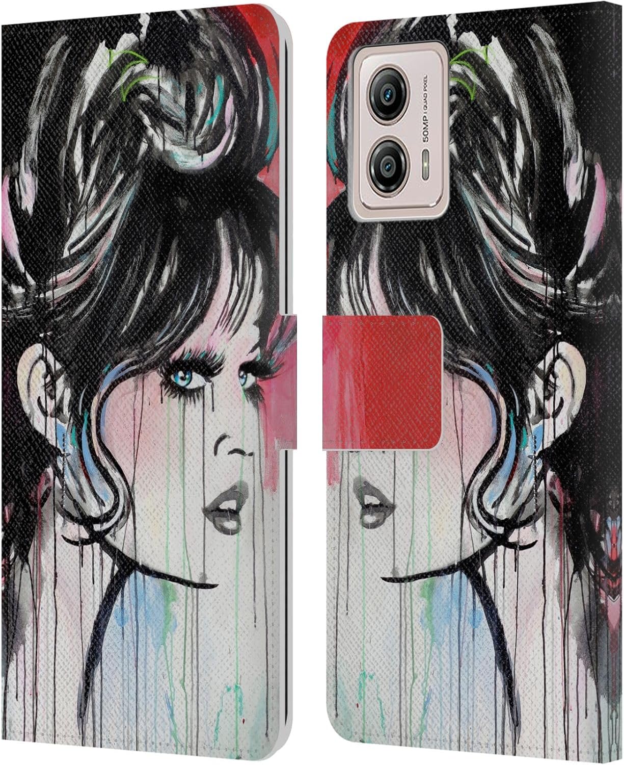 Head Case Designs Officially Licensed LouiJoverArt God Created Woman Red Ink Leather Book Wallet Case Cover Compatible with Motorola Moto G53 5G