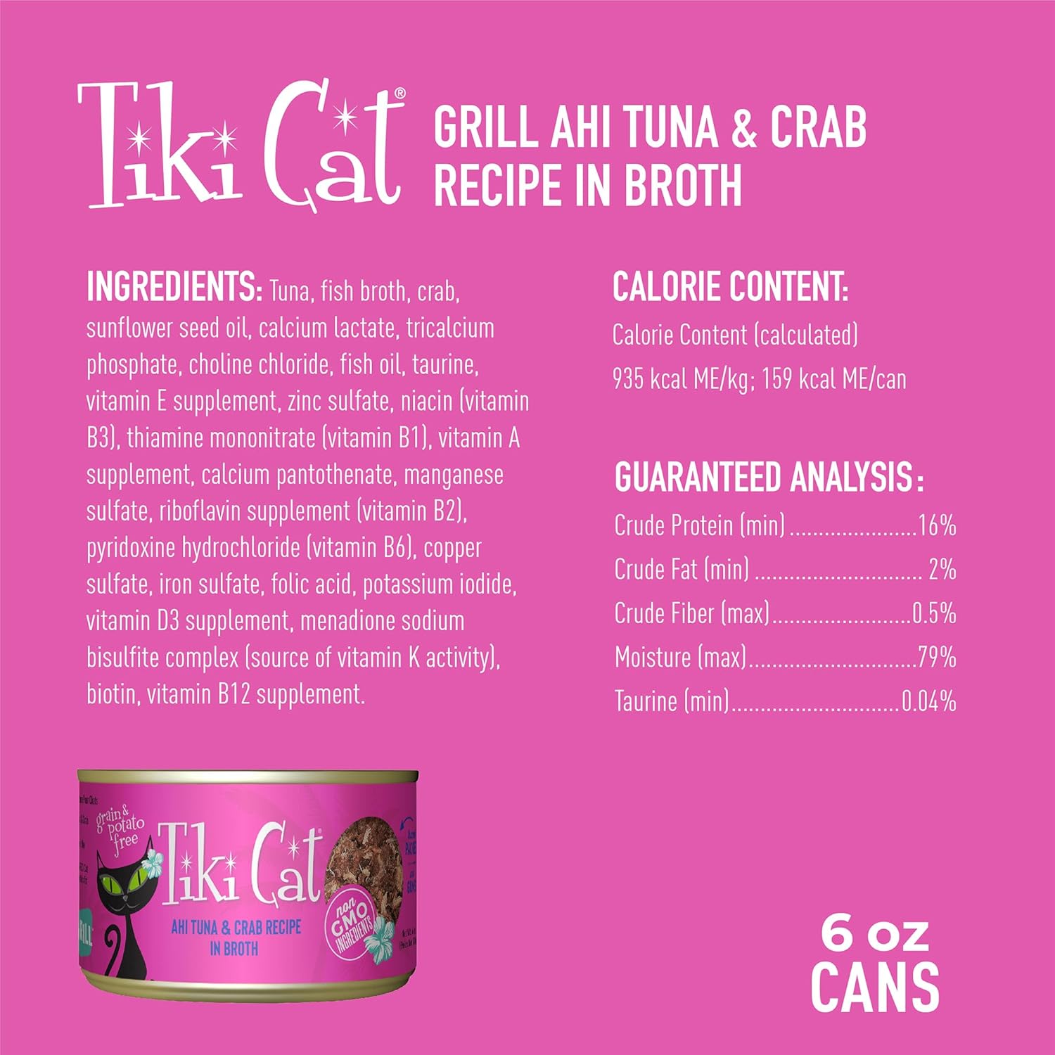 Tiki Cat Grill Wet Cat Food, Ahi Tuna & Crab, 6 oz. Cans (8 Count)