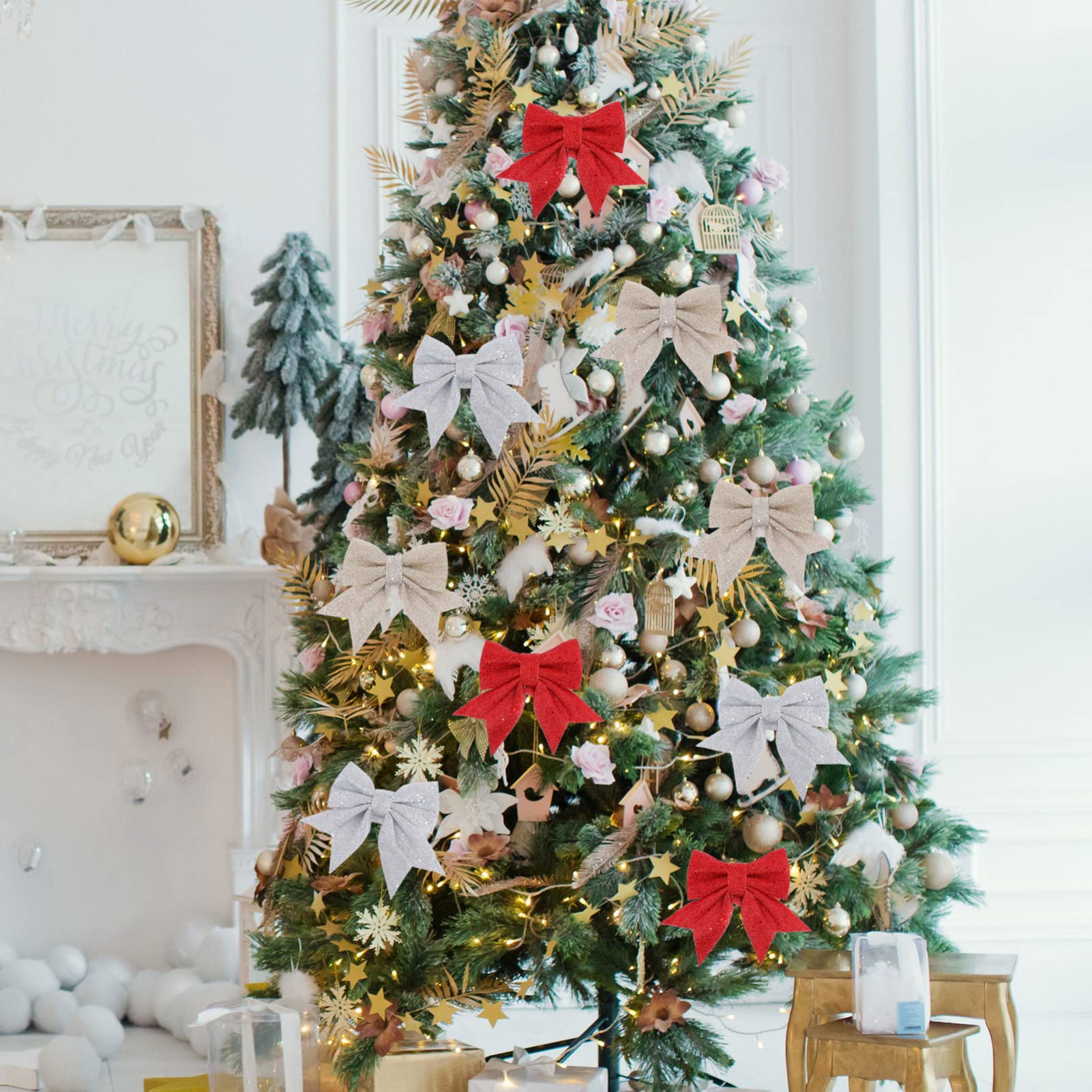 MAGICLULU 4 Set Tirare Fiocco Nastri Fiocco Decorazioni Albero Natale Nastri Fiocco Decorazioni Natalizie Fiocco Fiocco Fiocchi Decorativi Natalizi Regali Natalizi 6 Pezzi * 4