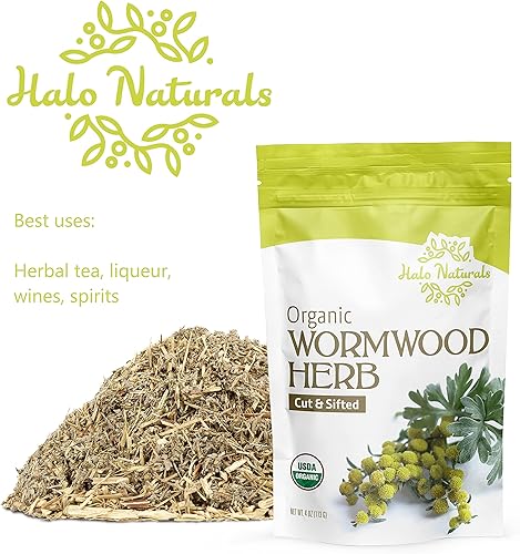 Miniatura 5 de Halo Naturals Hierba orgánica de ajenjo de 4 onzas cortadas y tamizadas (Artemisia absinthium) Té de ajenjo orgánico certificado por la USDA  Sin