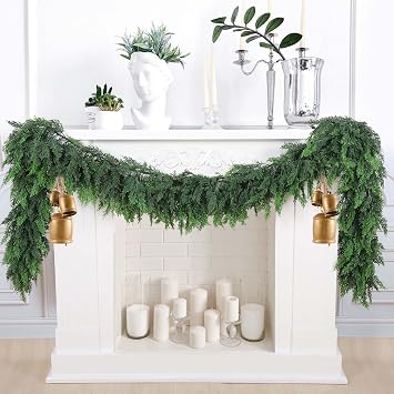 Rowfad 2 PCS 9 Ft Christmas Cedar Garlands, Artificial Cedar Pine Garland, Realistic Green Artificial Greenery Garland for Table, Mantle, Wall, Indoor, Outdoor Christmas Decorations 2, 9 FT