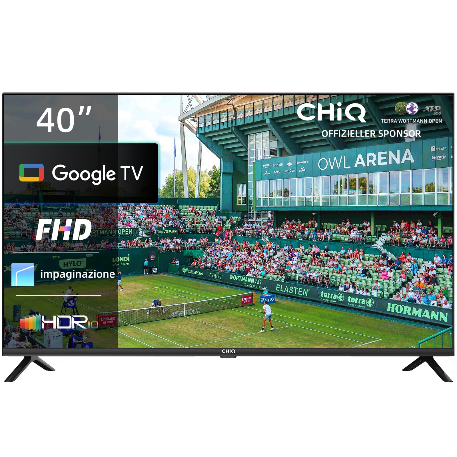 CHiQ TV L40G7V da 40 pollici, Google TV, FHD, Design senza cornice, Assistente Google, Google Play, Chromecast integrato, Triplo sintonizzatore (DVB-T2/S2/C), 5G Wi-Fi, Bluetooth, HDMI ARC, USB2.0