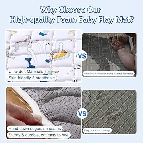 Miniatura 10 de Tapete de juego de espuma prémium para bebé, 36 x 36 pulgadas, plegable y lavable a máquina, tapete de juego grueso y suave para bebé, tapete de
