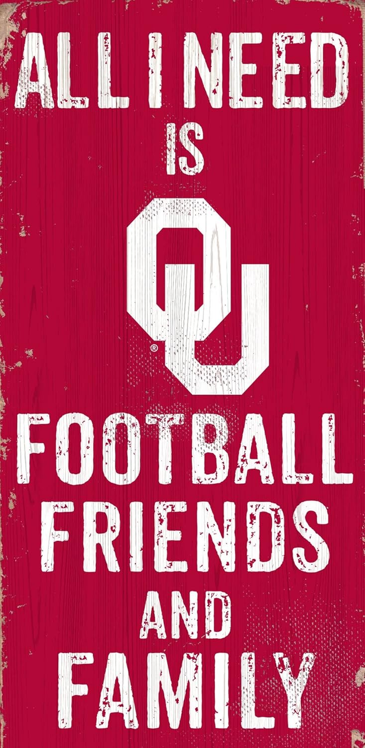 Fan Creations Oklahoma Sooners 6" x 12" All I Need is Football, Friends, and Family Wood Sign
