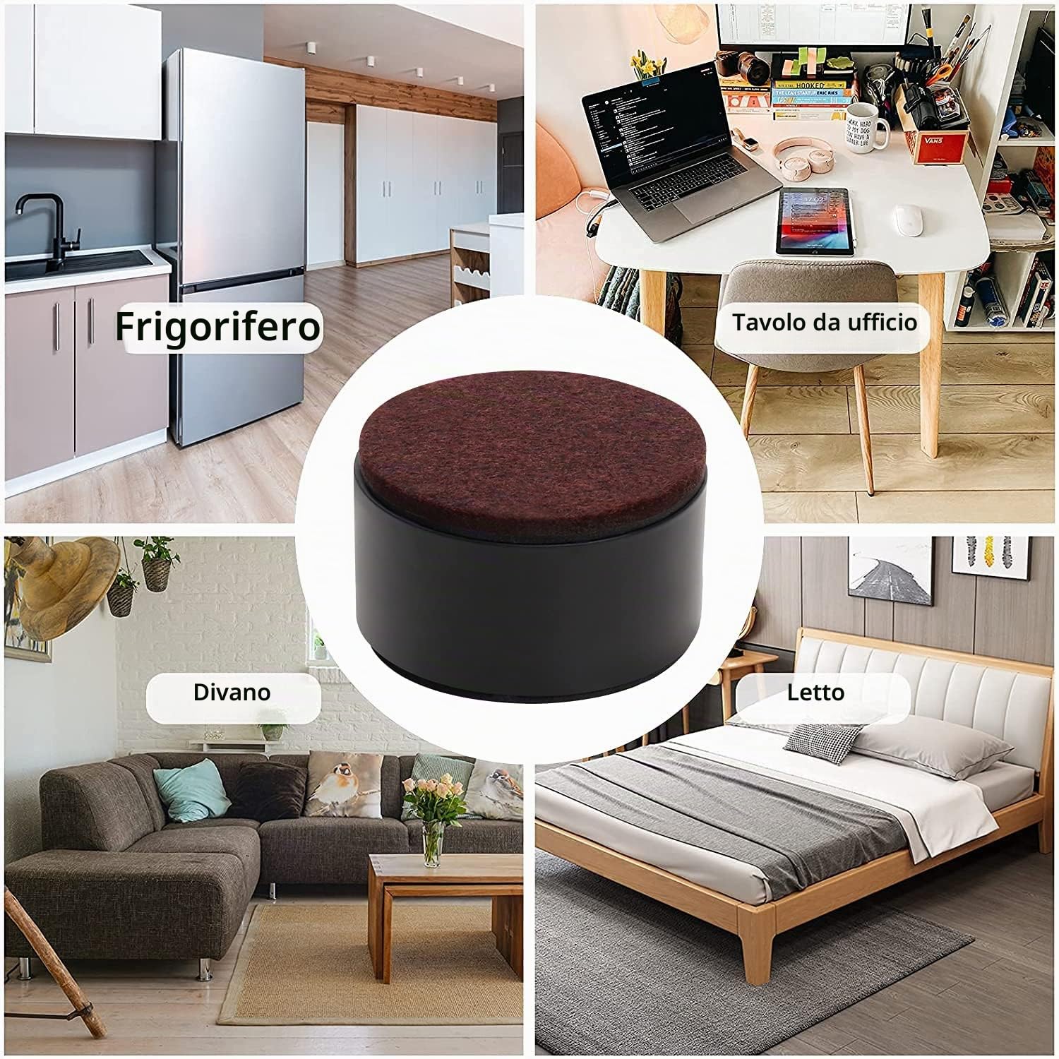 RCHYFEED Rialzi per Mobili da 38 mm Resistenti, Autoadesive Alzata Riser per Mobili Aggiunge 1,5" di Altezza ai Letti, Piedini per Letto Acciaio Diametro 2,4", 4 PZ Gambe per Mobili Protegge Pavimento