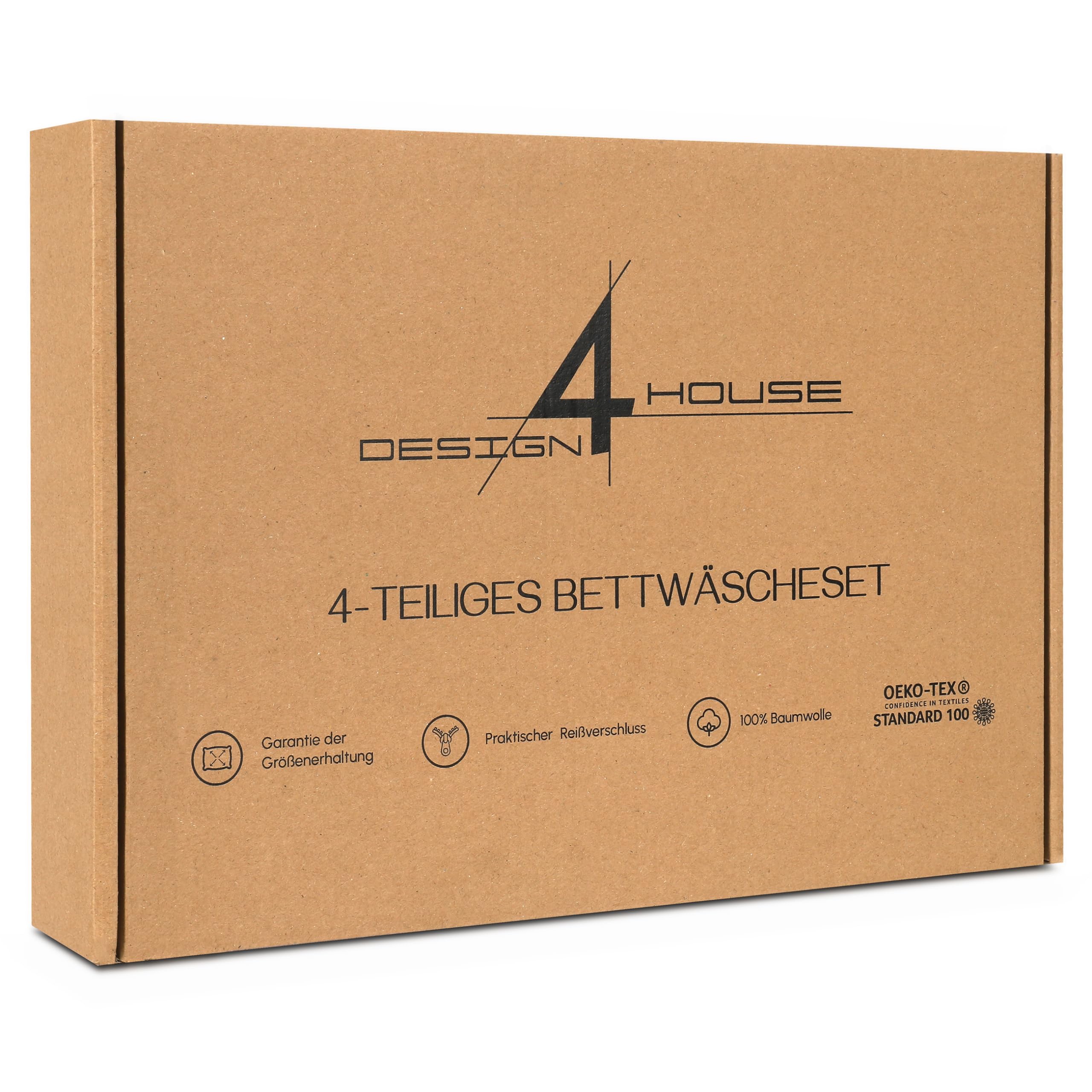 4housedesign®, biancheria da letto in cotone, 135 x 200 cm, 4 pezzi, certificato Oeko-Tex, traspirante, con chiusura lampo, facile da pulire, set di biancheria da letto (primavera)