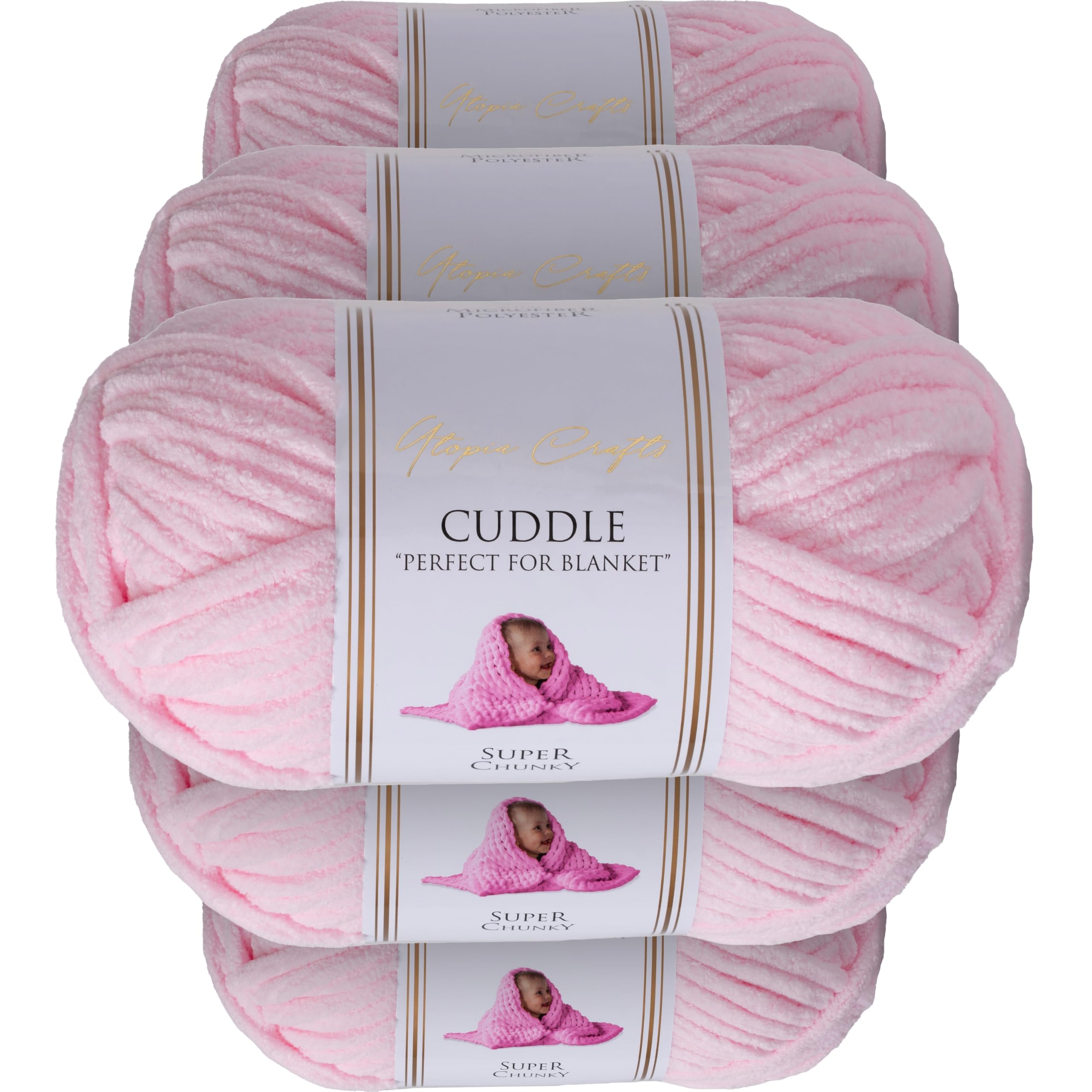 Utopia Crafts Cuddle Super Chunky Chenille Soft Yarn for Knitting and Crochet 5X 100g (Baby Pink)
