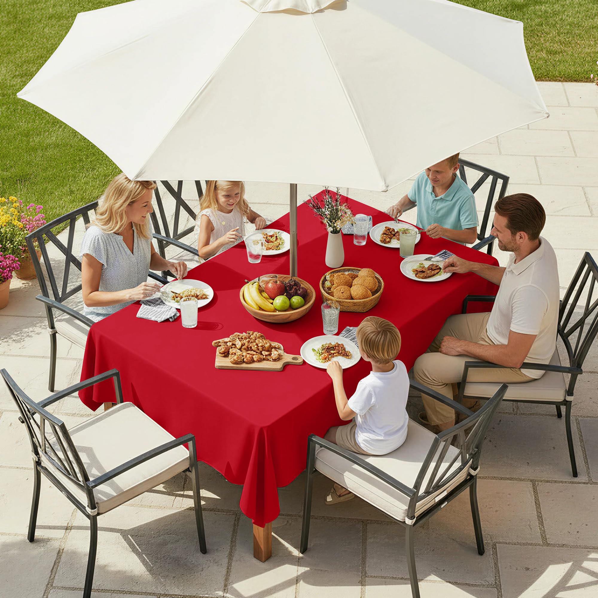 LUSHVIDA Mantel Impermeable Con Cremallera Y Agujero Para Sombrilla (152 Cm) – Lavable Y Antiarrugas Para Patio, Picnic O Barbacoa