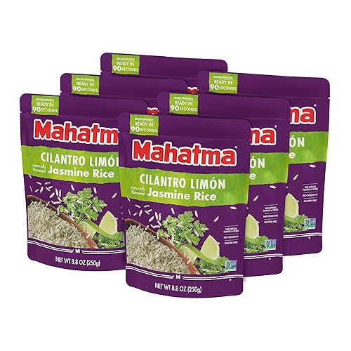 Mahatma Ready to Heat - Arroz jazmín con sabor a cilantro limón, arroz precocido, apto para microondas en 90 segundos, 8.8 onzas, paquete de 6
