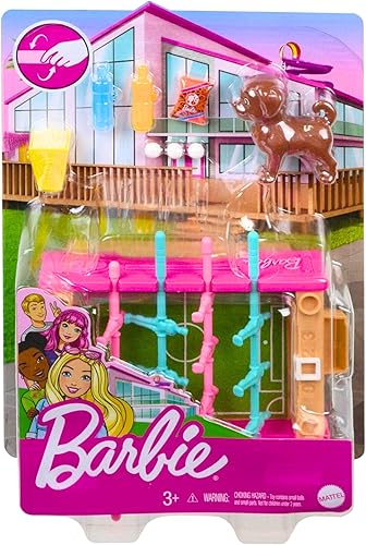 Miniatura 6 de Barbie Mini juego con mascota, accesorios y mesa de futbolín de trabajo, tema de noche de juego, regalo para niños de 3 a 7 años