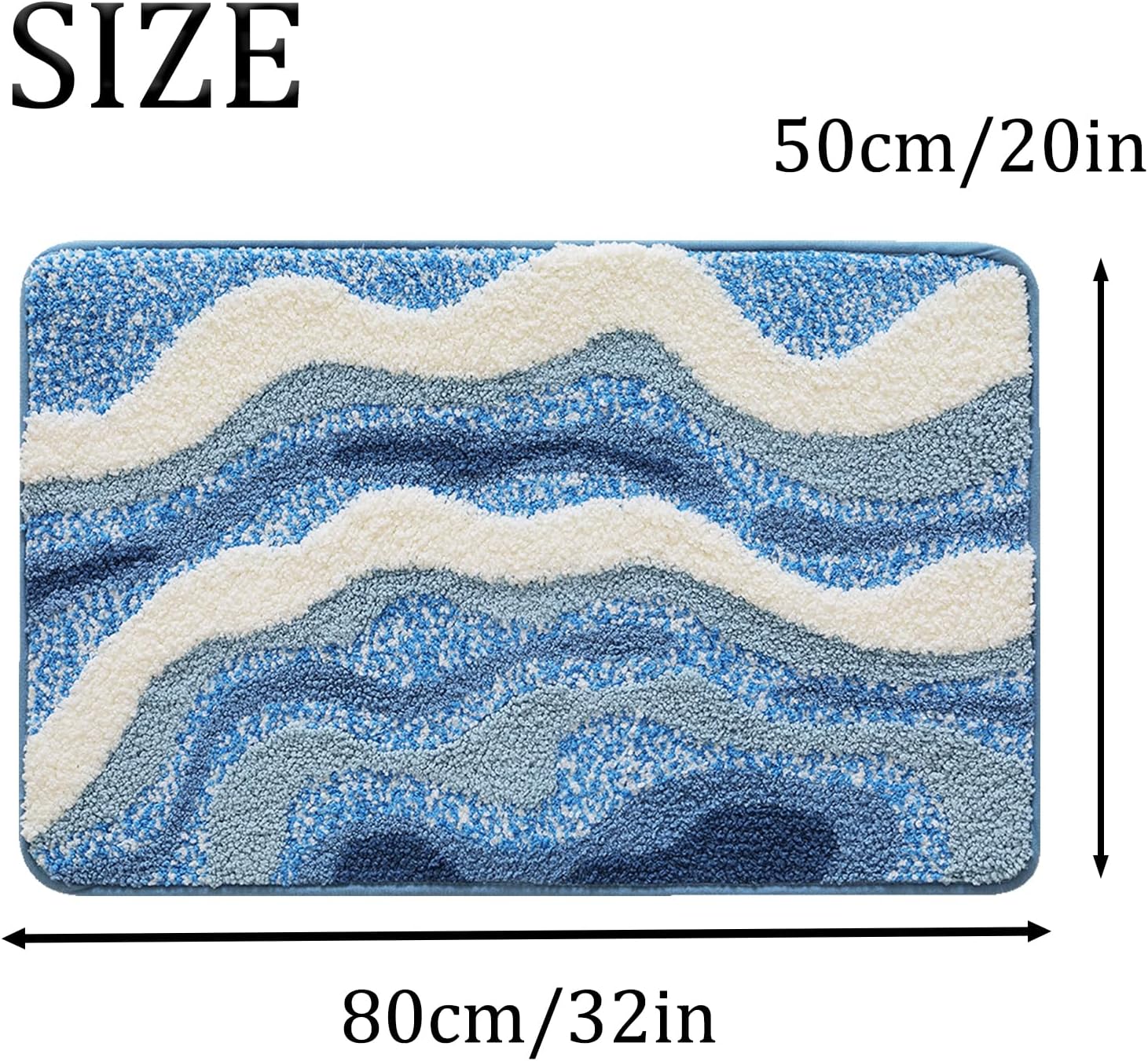 Beach Bathroom Rugs, 20"x32" Highly Absorbent Non-Slip Bath Mat, Ultra-Soft Machine-Washable Ocean Bath Mat for Bathroom Floor, Home Decor (WaveBlue)
