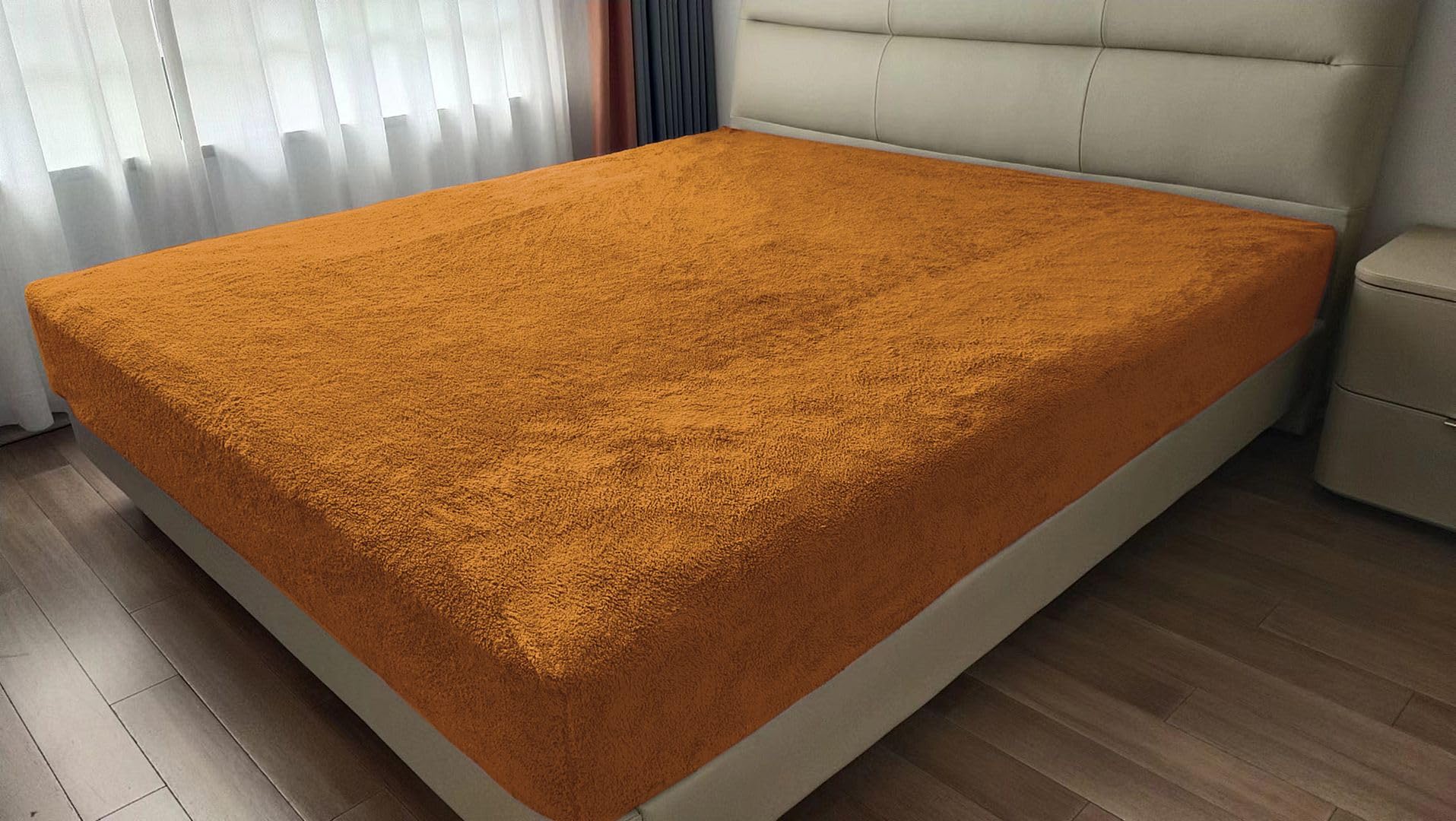 John Aird Teddy Fleece Fitted Bed Sheet Soft Warm Fluffy Thermal Bedding (Orange, King)