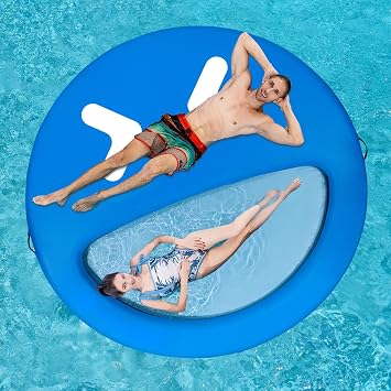 COOLWAVE Inflatable Water Hammock Floating Dock, Inflatable Raft for Family and Friends, Round Floating Ring for Parties, Water Float with Cup Holders for Pool and Lake
