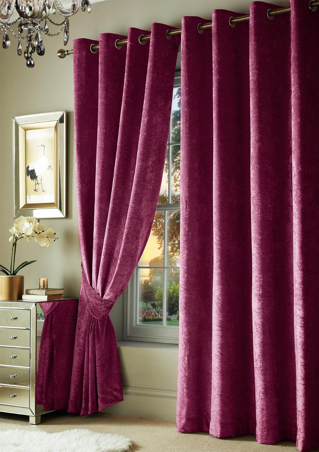 Roseley Crushed Velvet Curtains Eyelet Ring Top Fully Lined For Living