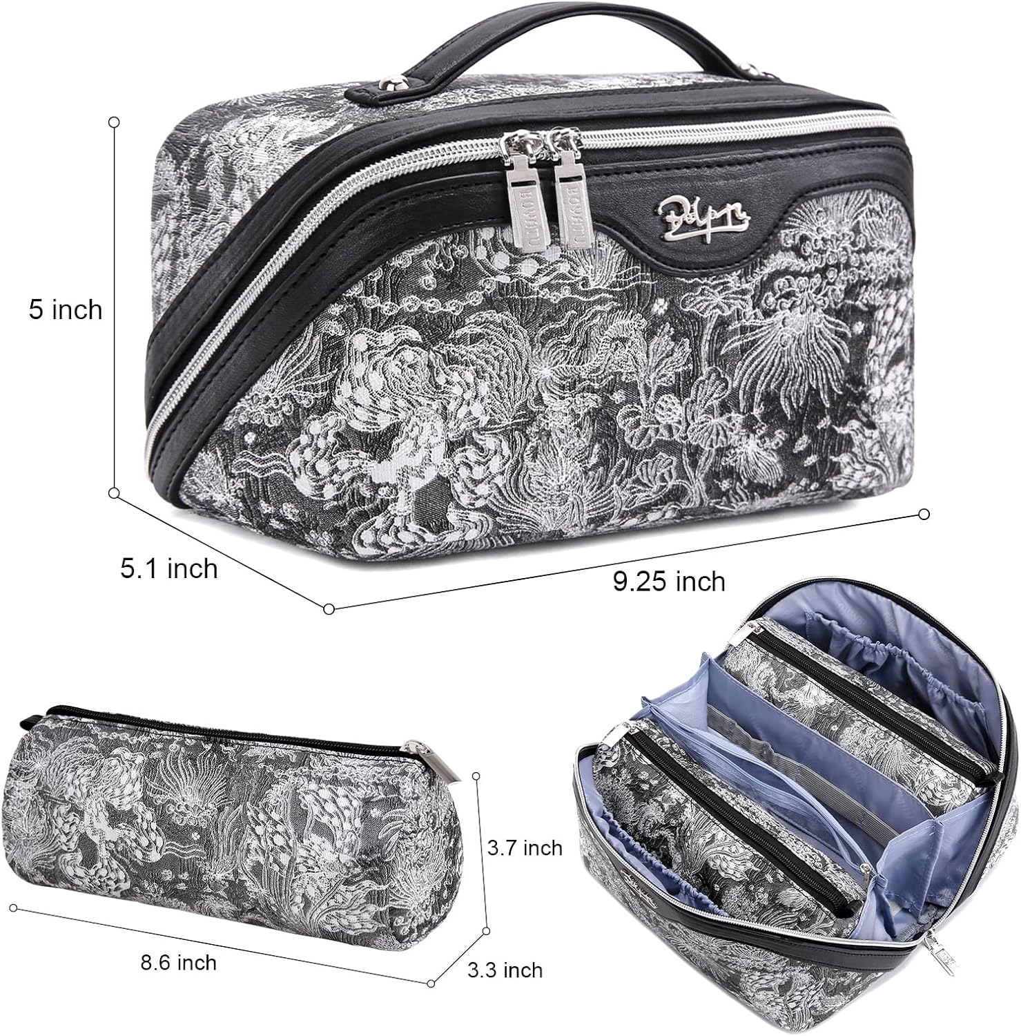 BOYATU Travel Makeup Bag for Women: Large Capacity Make up Bag with Compartments - Vegan Leather Cosmetic Bag set of 3 - Waterproof Toiletry Bag with Handle & Divider(E-2-Black) - Image 2