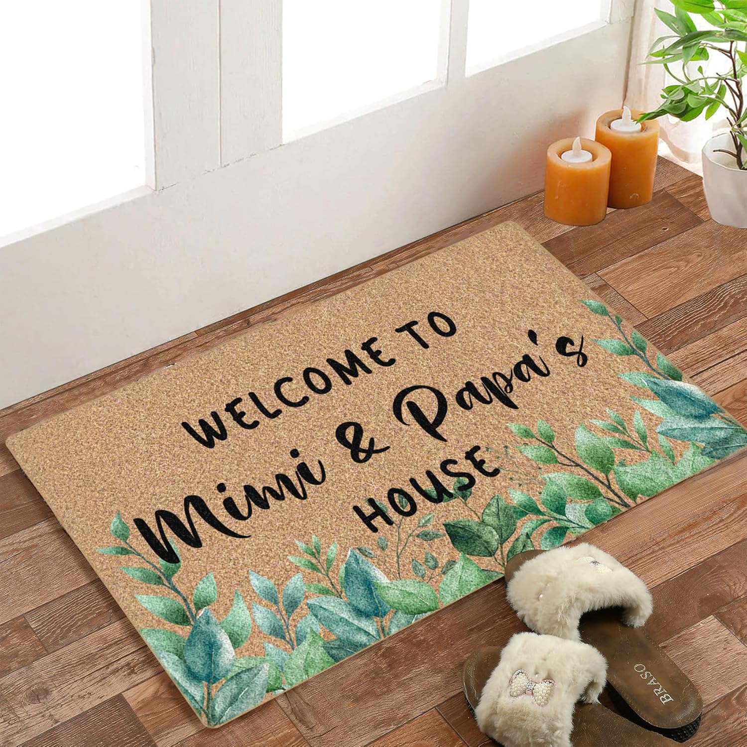 Funny Mimi and Papa Coir Doormat Door Welcome Mat for Home Entrance Front Door, Welcome to Mimi and Papa's House Floor Mats for Outdoor Outside Entryway 30x17 Inch