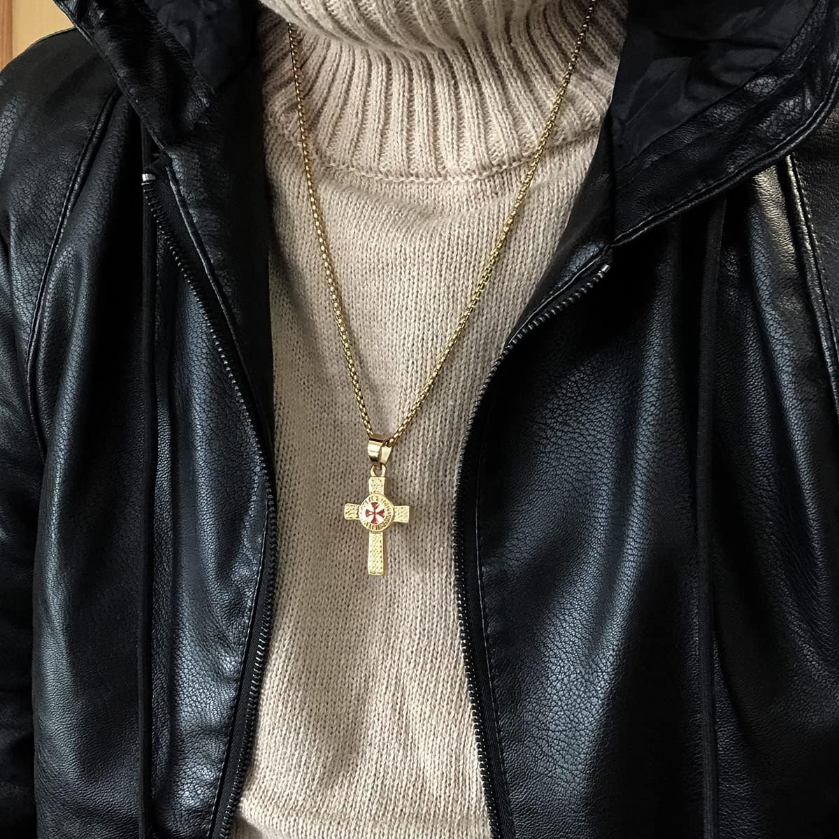 bahamut Knights Templar Cross Pendant Necklace for Men Stainless Steel Vintage Crusader Holy Knight Jewelry with 25 inches Chain Link - Image 5