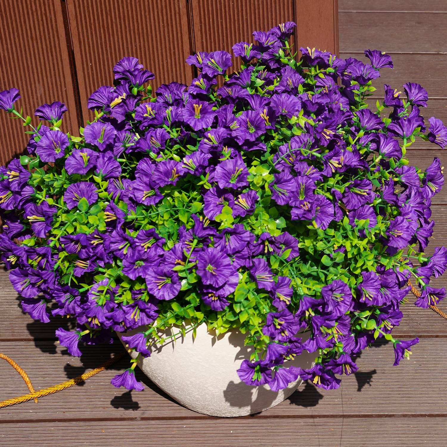 Artificial Flowers for Outdoors, UV Resistant Fake Silk Morning Glory, Realistic Faux Plants for Outside Porch Patio Window Box Hanging Planter (12, Purple)
