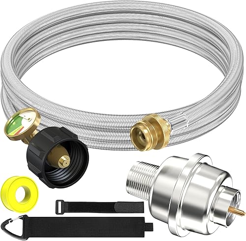 Miniatura 9 de NQN Manguera adaptador de propano trenzada de acero inoxidable de 12 pies con medidor, adaptador de manguera de tanque de propano convertidor de 1