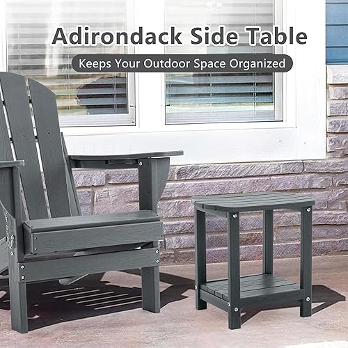 Miniatura 7 de Adirondack - Mesa auxiliar pequeña para exteriores, resistente a la intemperie, HDPE con almacenamiento de 2 niveles para hoguera, balcón, jardín,