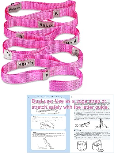 Miniatura 7 de Correa elástica para yoga, no elástica, con letras y comentarios, 10 bucles para terapia física, ejercicio, pilates, baile, gimnasia