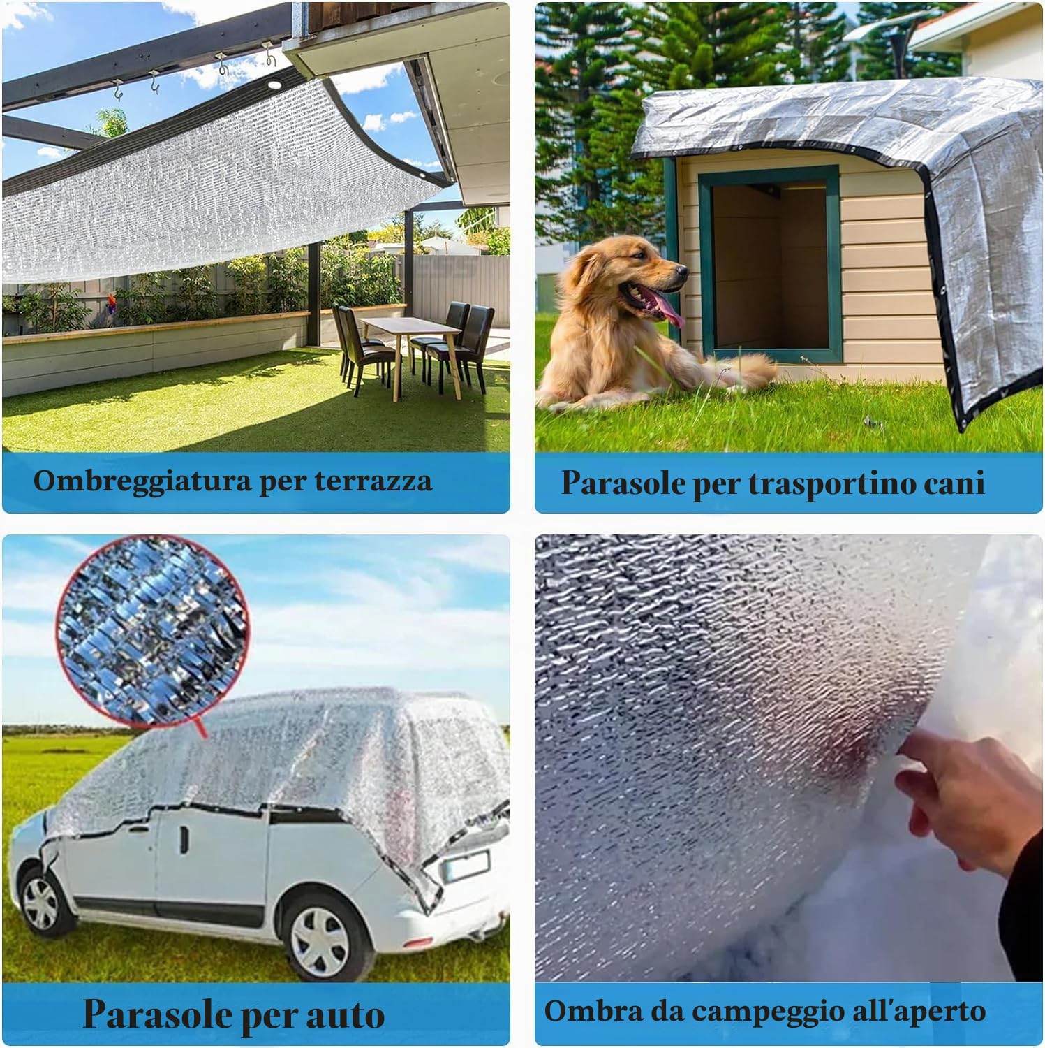 Rete Ombreggiata Auto per Cani 3x2m in Alluminio - 85% Protezione dal Calore e Solare - Copertura Ombra per Campeggio All'aperto, Serra, Animali