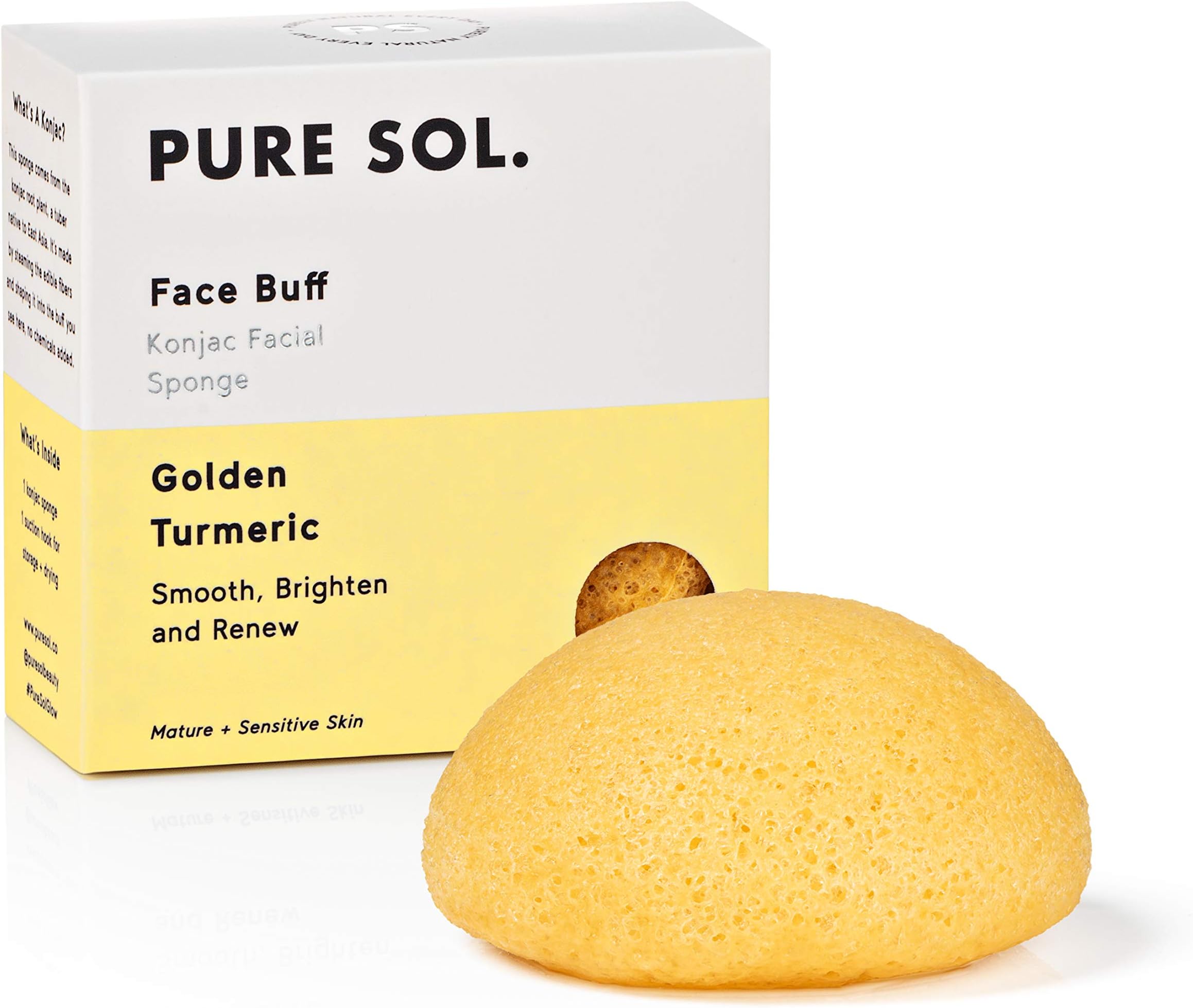 Konjac Sponge - Turmeric - Facial Sponge, 100% Natural Sponge, Eco-friendly - Gentle Exfoliating Sponge, Deep Cleansing, Improved Skin Texture - Konjac Facial Cleansing Sponge - Natural Beauty Products - Free of Chemicals, Parabens, Sulphates, fragrances & Coloring - Good for Sensitive Skin, Hypoallergenic, Mature Skin - Cruelty Free, Vegan, Biodegradable, Naturally Sustainable