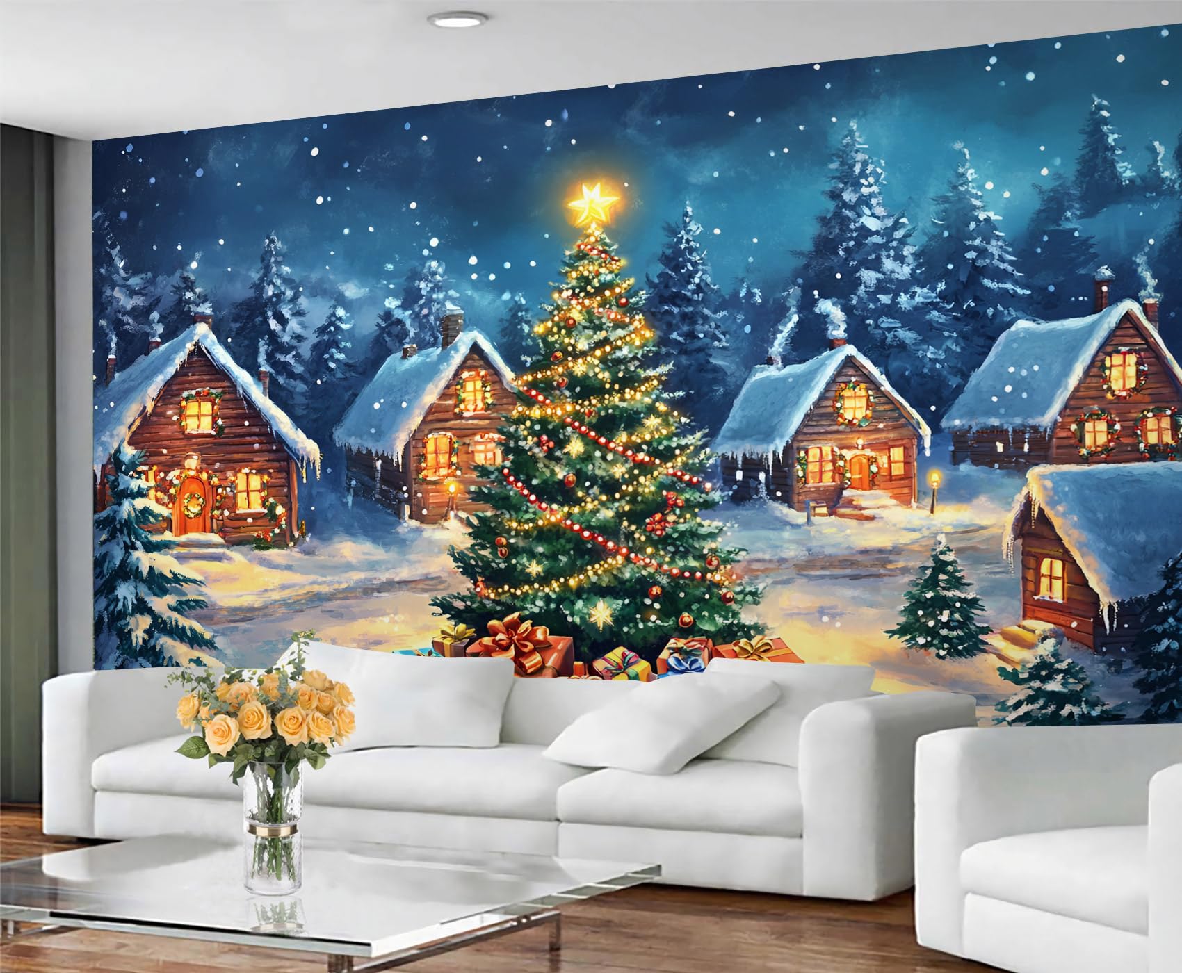 GIVLWF Wallpaper, Tree Large Mural & Room Decor, Green Trees Bedroom Wallpaper, Christmas Wall Paper for Living Room, Non-Self-Adhesive, Murals for Walls