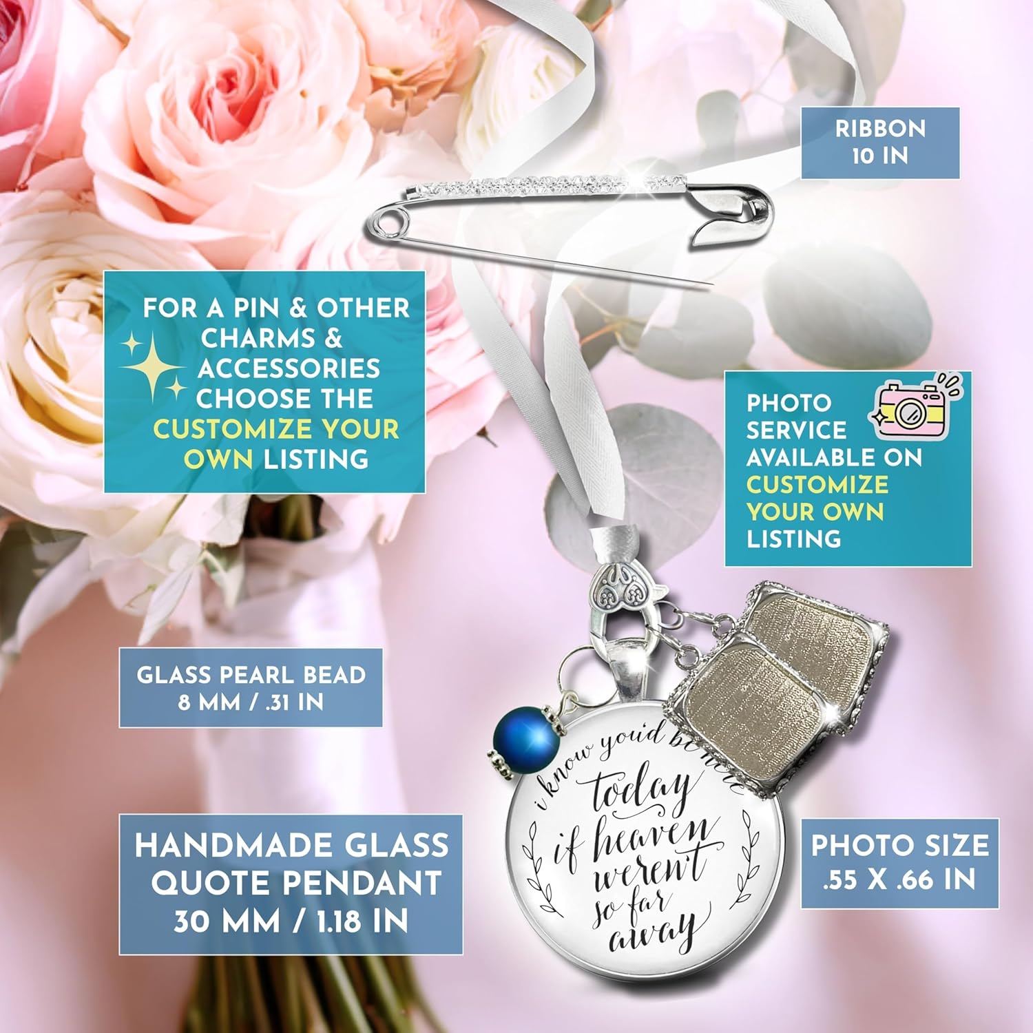 Gutsy Goodness Memorial Wedding Bouquet Charm I Know You'd Be Here Today If Heaven Silvertone Bridal Pendant Jewelry Photo Frame - Image 6