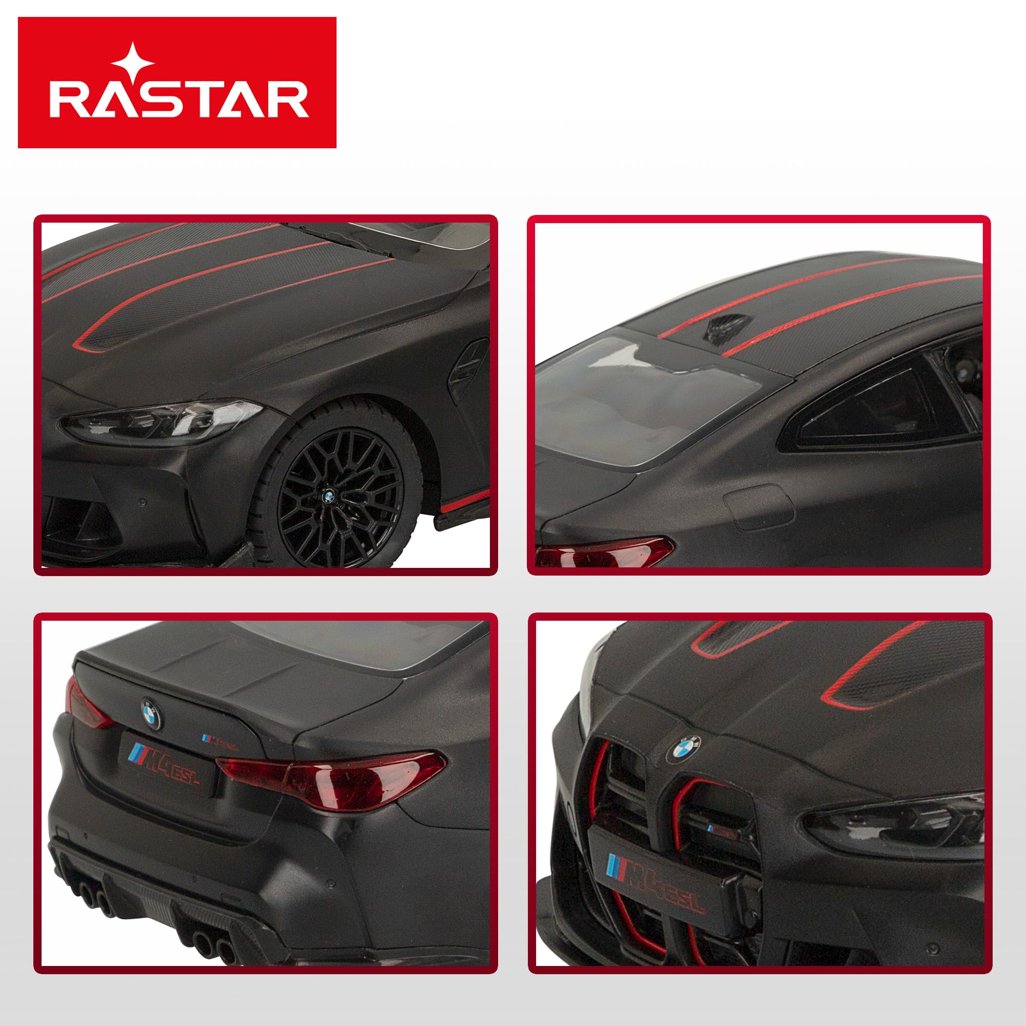 ColorBaby Rastar samochód zdalnie sterowany, BMW M4 CSL, oficjalna licencja, skala 1:16, ze światłem, matowy czarny, samochody zdalnie sterowane, pojazd zdalnie sterowany, pilot zdalnego sterowania,