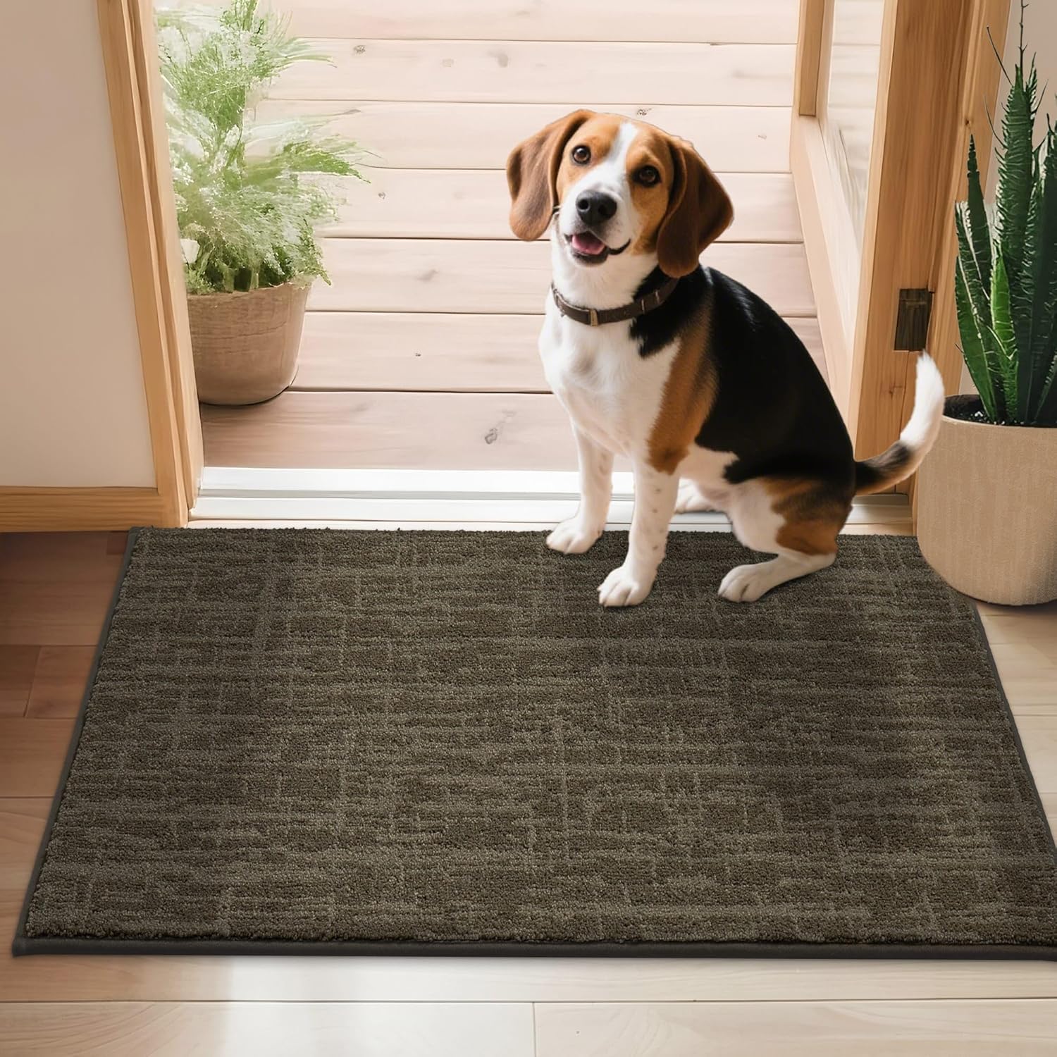 COSY HOMEER-Door-Mat Dirt Trapper Entryway Rugs 24"x36" Non Slip Washable Entrance Mats Absorbent Welcome Mat Low Profile Dog Door Mats for Front Back Doomats and Wet Shoes,Brown
