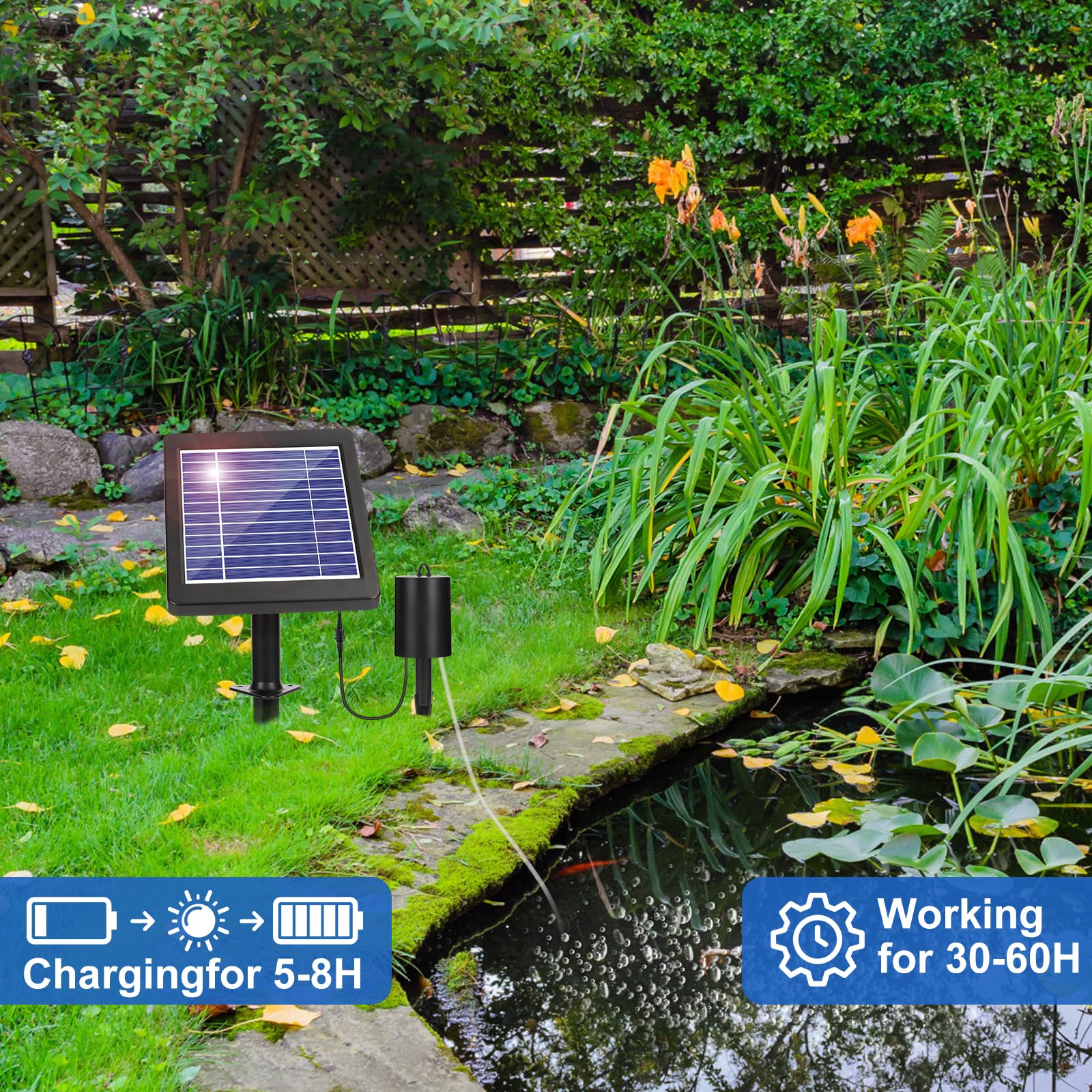 GuKKK Solar Power Air Pump Kit, Solar Oxygen Pump for Aquarium 4W Solar Staw Aerator Węże i Kamienie Wentylacyjne Do Zbiornika Ryb, Staw Rybny