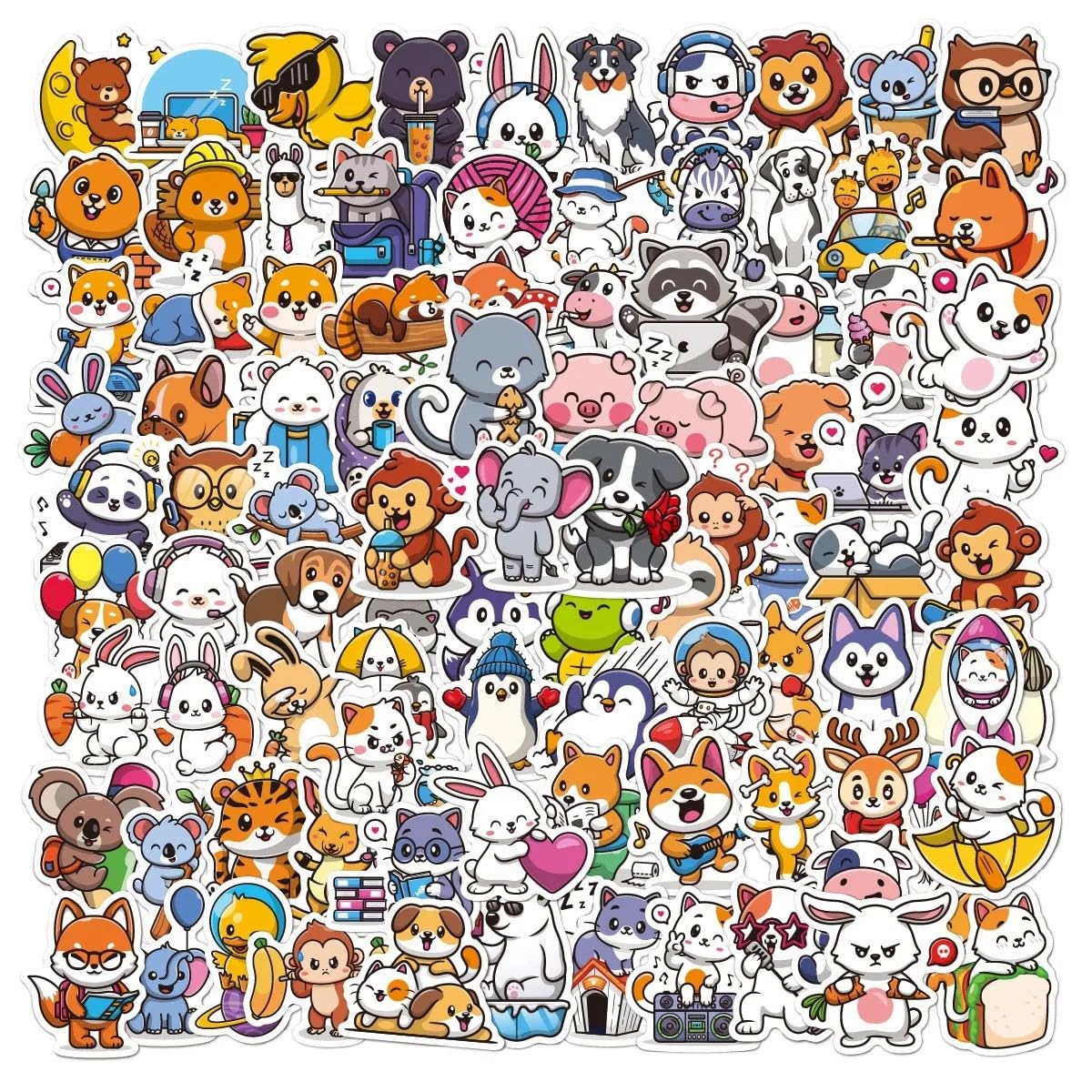 HNTR Cute Animal Stickers for Children, Teens & Adults | 100 Funny Cartoon Animal Stickers | Kids & Scrapbook Stickers for Laptops, Books, Journals, Bottles & DIY Crafts
