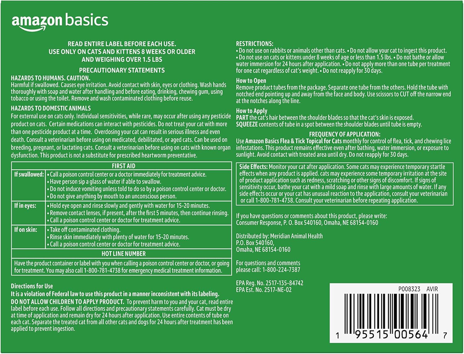  Basics Flea and Tick Treatment for Cats (over 1.5 lbs), 6 Count (Previously Solimo) : Pet Supplies